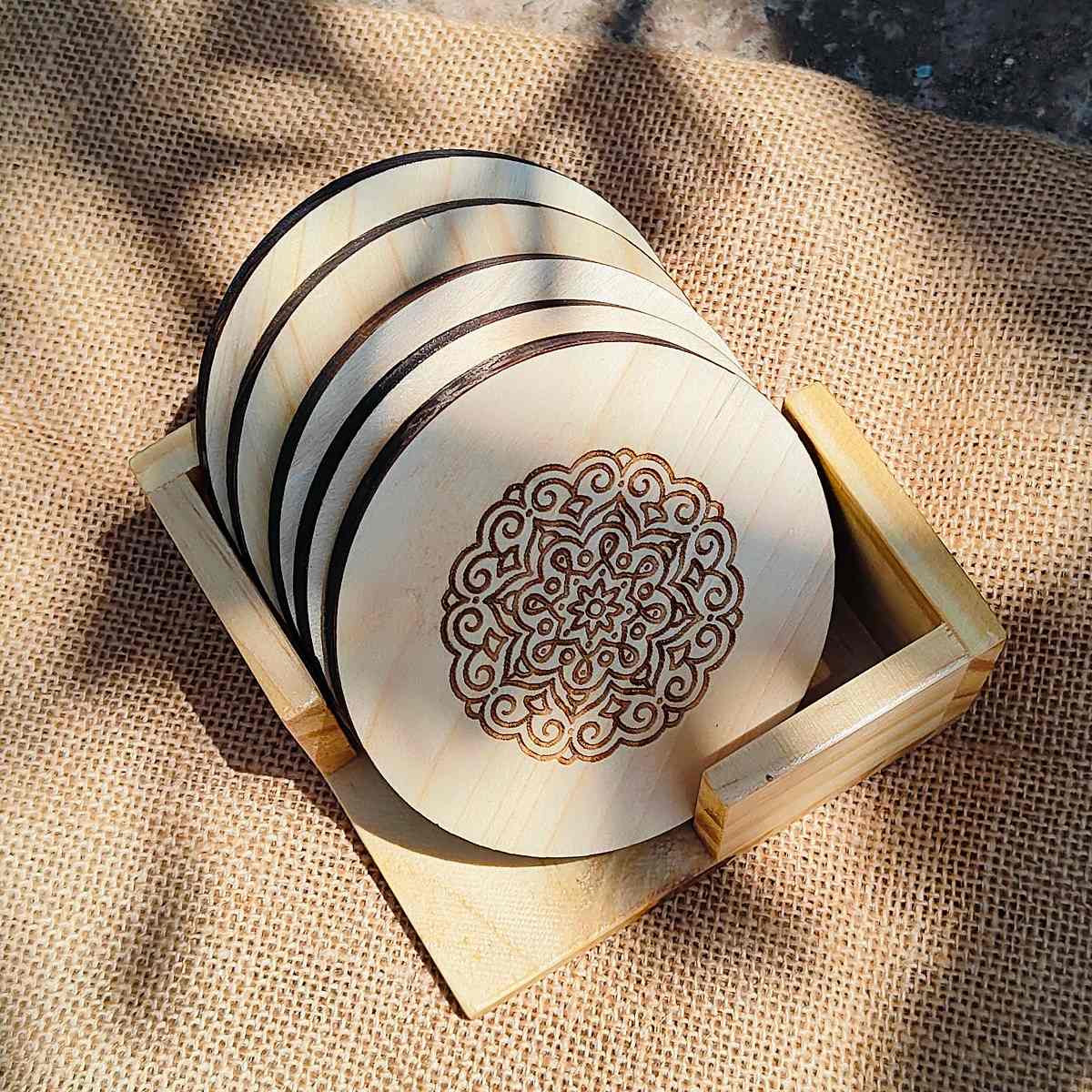 Wooden Coaster Set – Handmade Eco-Friendly Wooden Drink Coasters for Tea/Coffee Cups & Glasses, Heat & Moisture Protection for Dining Table, Minimal Natural Finish, Gift Ready